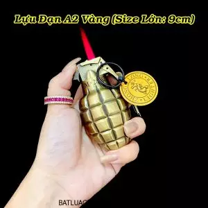 BẬT LỬA KHÈ MÓC KHÓA HÌNH TRÁI LỰU ĐẠN A2 VÀNG (SIZE LỚN) - (XÀI GAS)