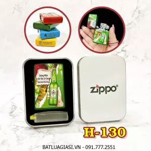 BẬT LỬA ZIPPO 2 MẶT THƯƠNG HIỆU BIA HEINEKEN (QUÀ TẶNG TỪ BIA) - (HỘP THIẾC KÈM XĂNG) H-130