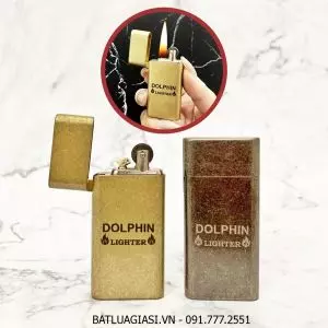 BẬT LỬA SLIM - DOLPHIN XĂNG ĐÁ CỔ 1 BÁNH XE VÀNG CỔ - BẠC CỔ (XÀI XĂNG)