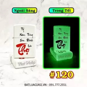 BẬT LỬA ZIPPO CHỮ THỌ THƯ PHÁP "THỌ TỶ NAM SƠN TÙNG BÁCH LÃO" (DẠ QUANG HÚT ÁNH SÁNG) - (XÀI XĂNG) #120