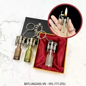 BẬT LỬA GAS LỘ THIÊN - MÓC KHÓA DOLPHIN GAS ĐÁ HÌNH CHAI RƯỢU (CÓ HỘP) - (XÀI GAS)