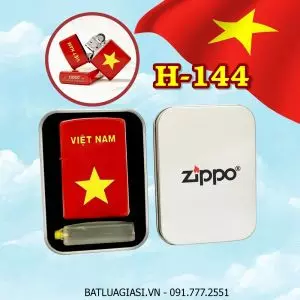 BẬT LỬA ZIPPO SƠN TĨNH ĐIỆN HÌNH CỜ VIỆT NAM - CỜ ĐỎ SAO VÀNG (CÓ MỘC ĐÁY) (HỘP THIẾC KÈM XĂNG) H-144