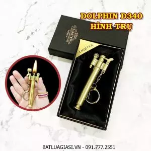 BẬT LỬA - MÓC KHÓA DOLPHIN XĂNG ĐÁ CỔ HÌNH TRỤ D340 (KIM LOẠI) (CÓ HỘP) - (XÀI XĂNG)