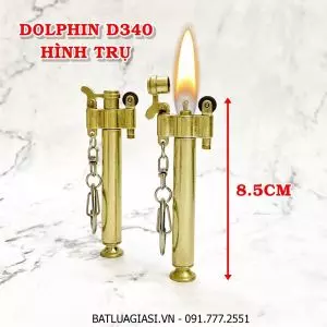 BẬT LỬA - MÓC KHÓA DOLPHIN XĂNG ĐÁ CỔ HÌNH TRỤ D340 (KIM LOẠI) - (XÀI XĂNG)