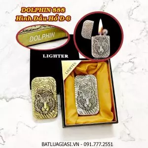 BẬT LỬA XĂNG ĐÁ 1 BÁNH XE DOLPHIN 888 HÌNH ĐẦU HỔ D-6 (CÓ HỘP) - (XÀI XĂNG)