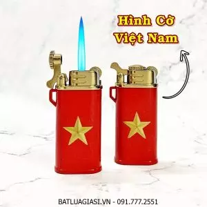 BẬT LỬA KHÈ GAS ĐÁ RÃNH TAY CHIEF CF220G HÌNH CỜ VIỆT NAM (KIM LOẠI) - (XÀI GAS)