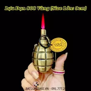 BẬT LỬA KHÈ MÓC KHÓA HÌNH TRÁI LỰU ĐẠN 808 VÀNG (SIZE LỚN) - (XÀI GAS)